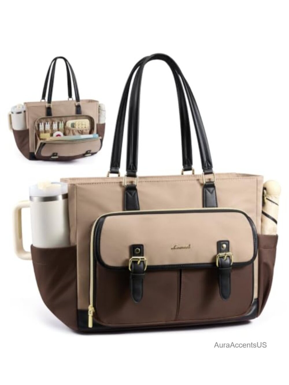 Polyester Laptop Tote Bag with Padded Sleeve, Water Bottle Pockets, Teacher
